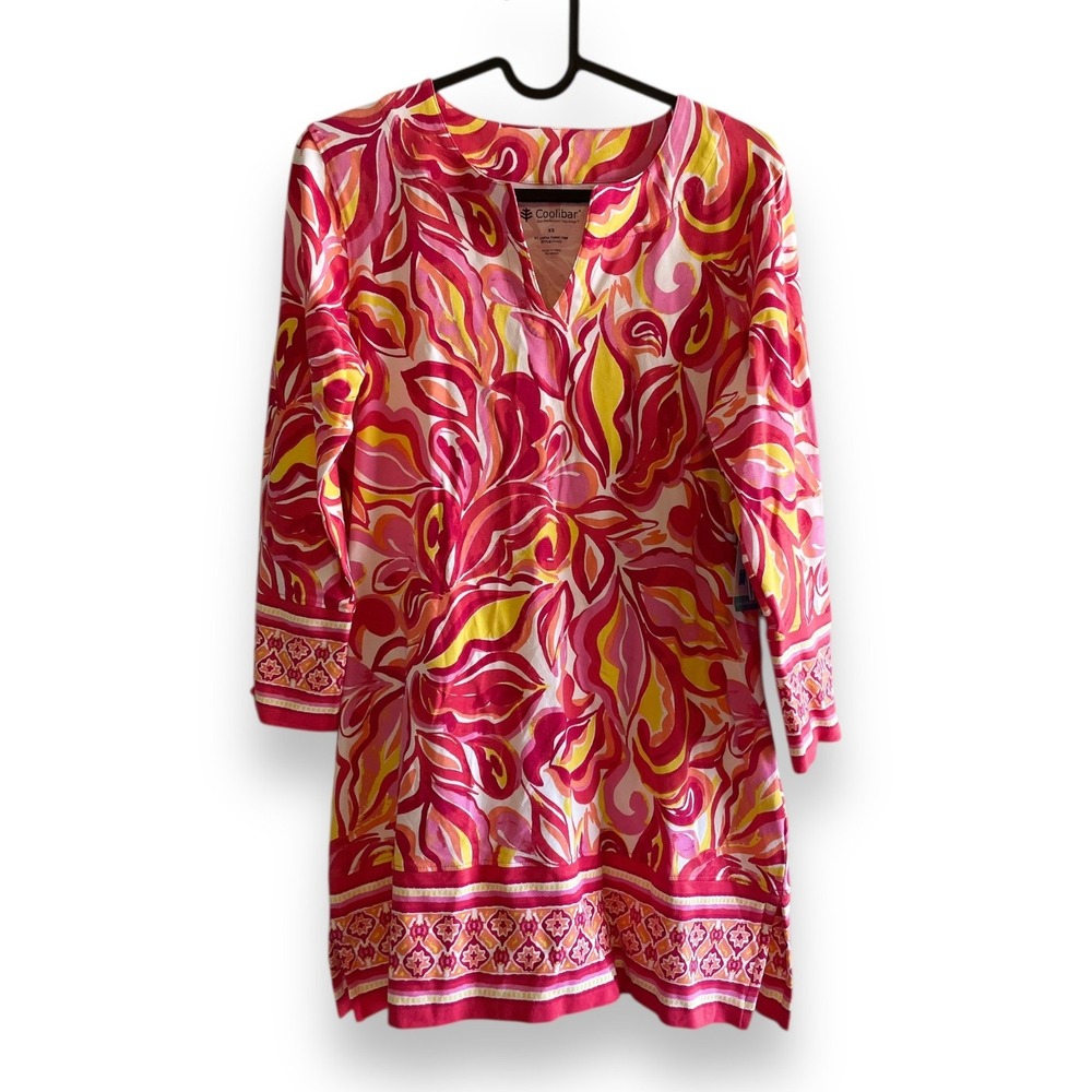 Coolibar St. Lucia Tunic Top XS Pink Orange Floral UPF 50+ Sun Protection NWT